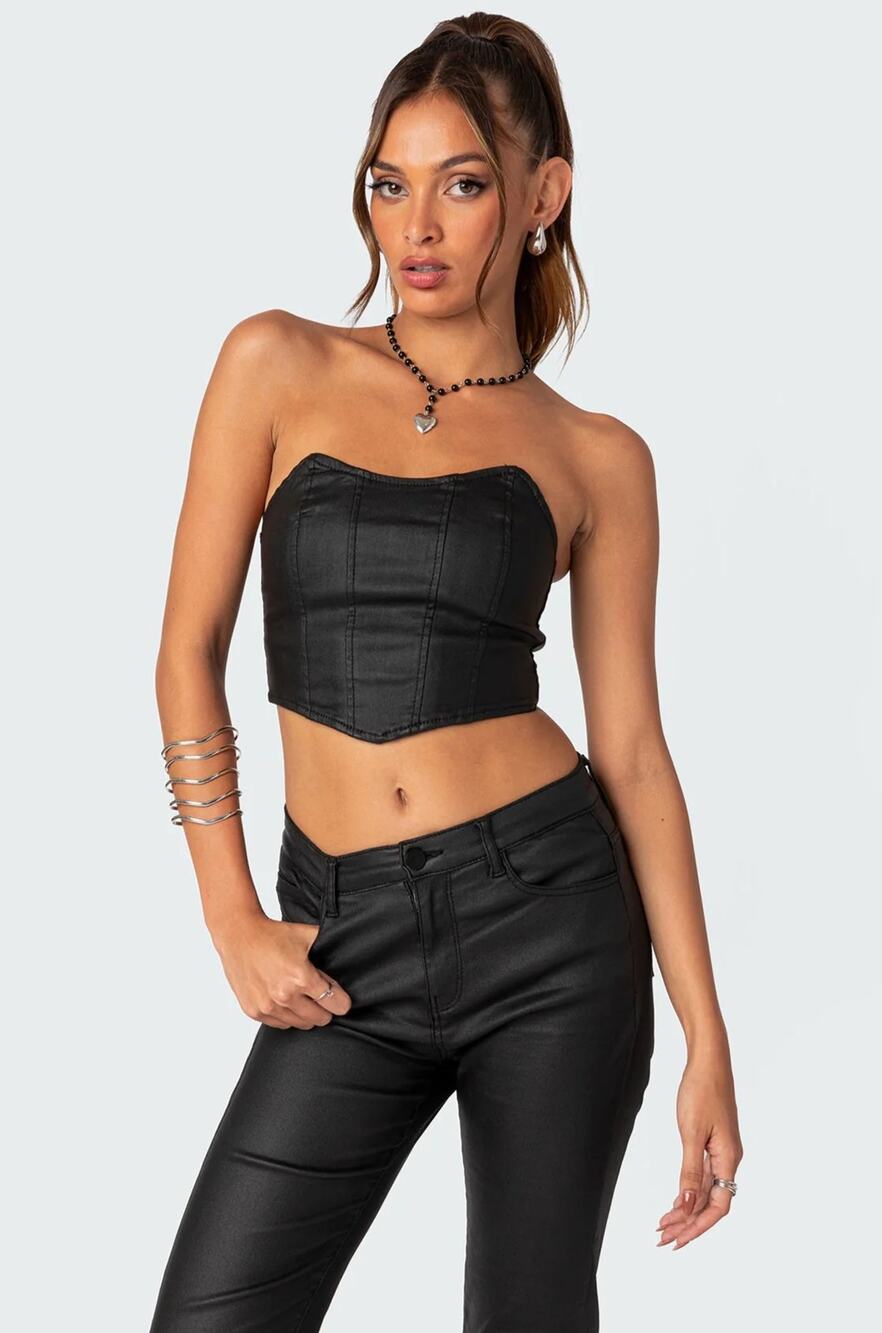 Edikted Luna Faux Leather Stretch Corset